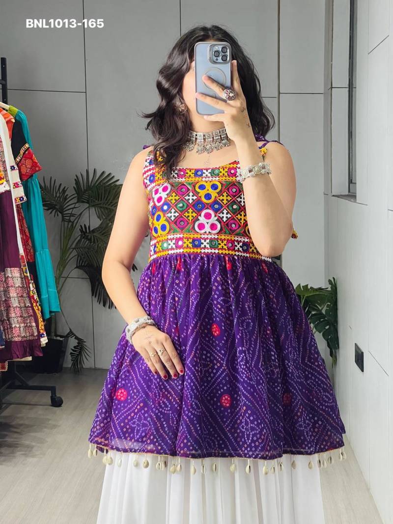 Navratri White Mirror Work Lehenga Choli in Cotton Poly
