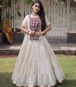 Navratri White Dori Detail Lehenga Choli in Cotton Poly