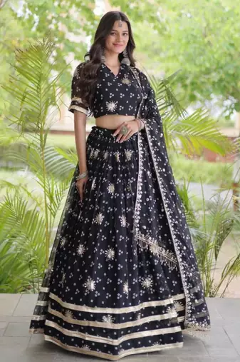 Navratri Black Printed Lehenga Choli in Georgette