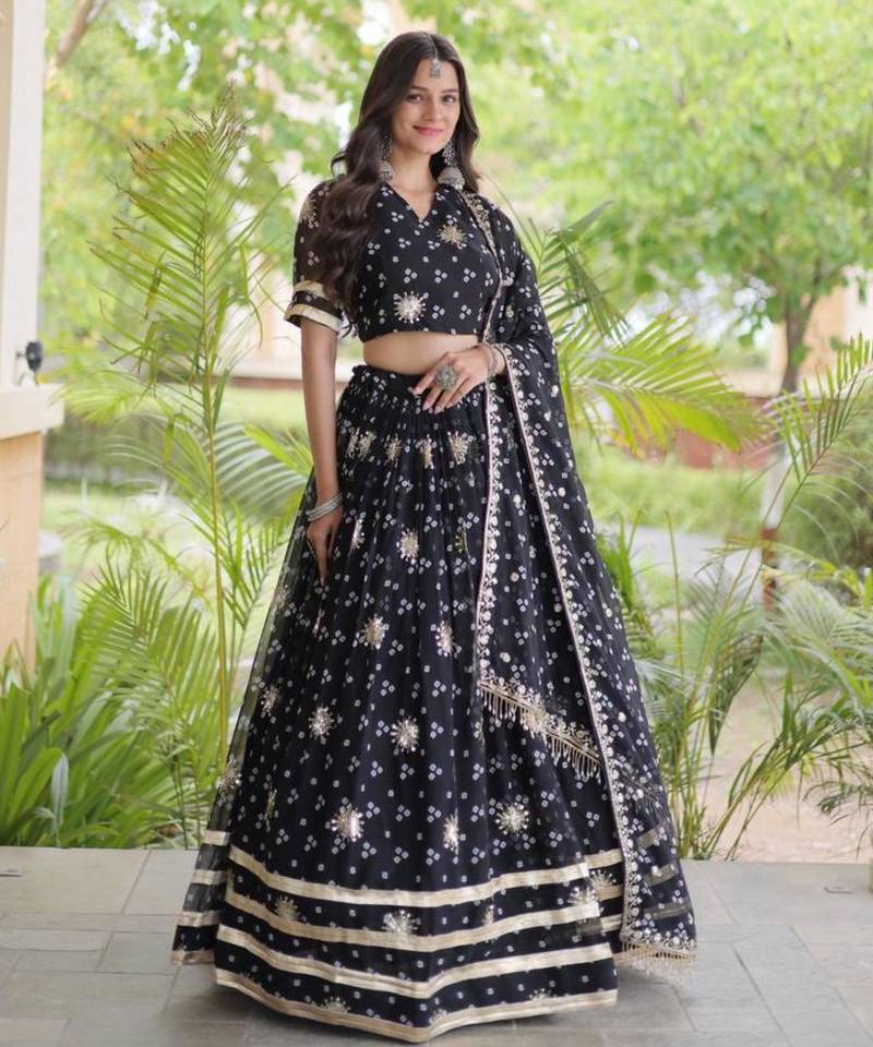 Navratri Black Printed Lehenga Choli in Georgette