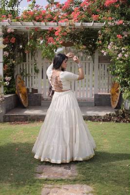Navratri White Dori Detail Lehenga Choli in Cotton Poly 2