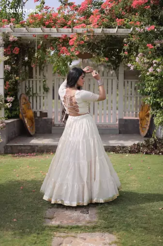 Navratri White Dori Detail Lehenga Choli in Cotton Poly