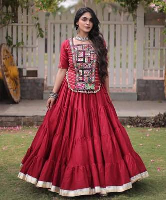 Navratri Red Dori Detail Lehenga Choli in Cotton Poly 1