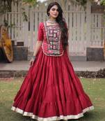 Navratri Red Dori Detail Lehenga Choli in Cotton Poly