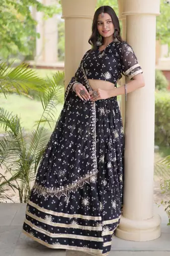 Navratri Black Printed Lehenga Choli in Georgette