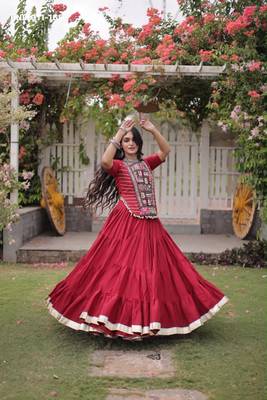 Navratri Red Dori Detail Lehenga Choli in Cotton Poly 2