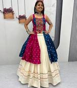 Navratri White Mirror Work Lehenga Choli in Cotton Poly