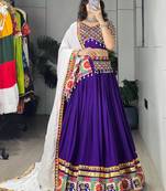 Navratri Purple Mirror Work Lehenga Choli in Cotton Poly
