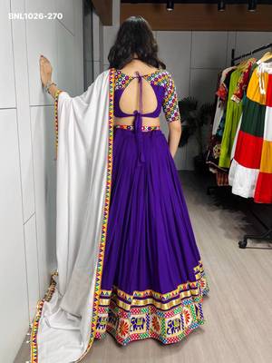 Navratri Purple Mirror Work Lehenga Choli in Cotton Poly 3