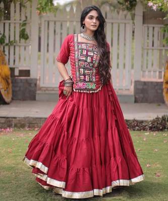 Navratri Red Dori Detail Lehenga Choli in Cotton Poly 3