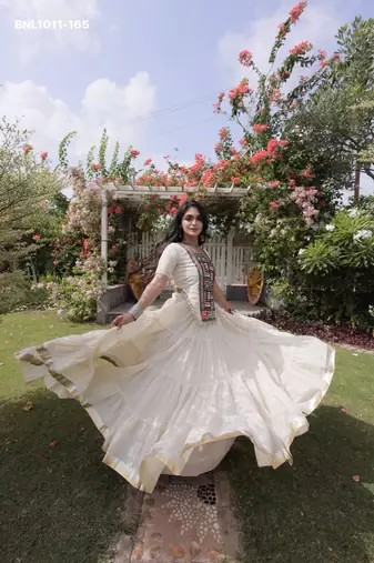 Navratri White Dori Detail Lehenga Choli in Cotton Poly