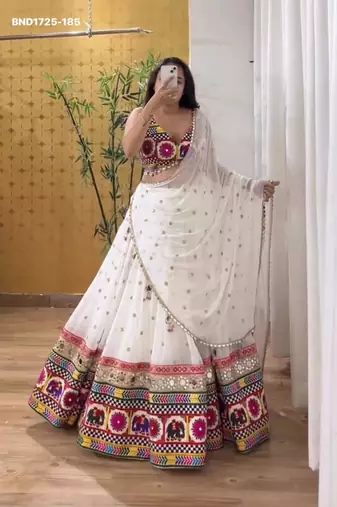 Navratri White Embroidered Lehenga Choli in Georgette
