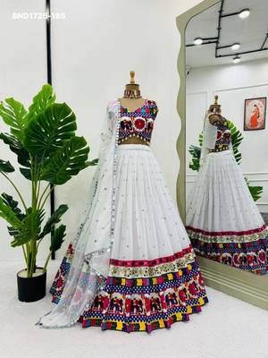 Navratri White Embroidered Lehenga Choli in Georgette 5