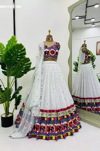Navratri White Embroidered Lehenga Choli in Georgette