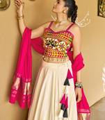 Navratri White Mirror Work Lehenga Choli in Cotton Poly
