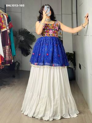 Navratri White Mirror Work Lehenga Choli in Cotton Poly 1