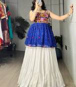 Navratri White Mirror Work Lehenga Choli in Cotton Poly