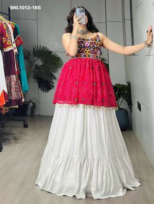 Navratri White Mirror Work Lehenga Choli in Cotton Poly 1