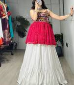 Navratri White Mirror Work Lehenga Choli in Cotton Poly