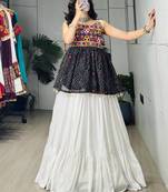 Navratri White Mirror Work Lehenga Choli in Cotton Poly