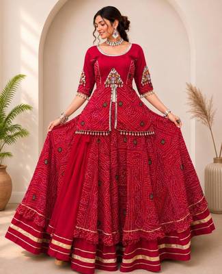 Navratri Red Mirror Work Lehenga Choli in Cotton Poly 1