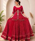 Navratri Red Mirror Work Lehenga Choli in Cotton Poly
