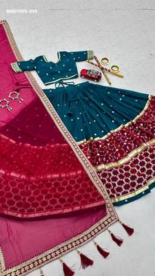 Navratri Teal Embroidered Lehenga Choli in Georgette 4