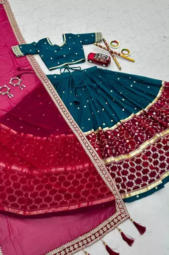 Navratri Teal Embroidered Lehenga Choli in Georgette