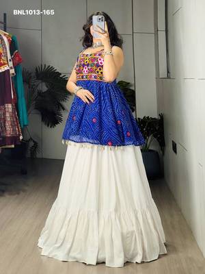 Navratri White Mirror Work Lehenga Choli in Cotton Poly 2