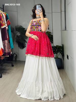 Navratri White Mirror Work Lehenga Choli in Cotton Poly 3