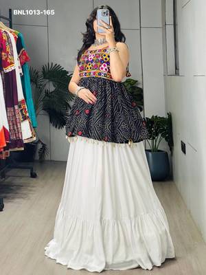 Navratri White Mirror Work Lehenga Choli in Cotton Poly 2