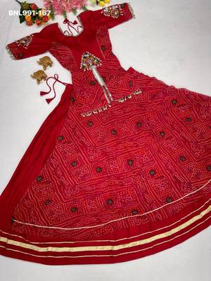 Navratri Red Mirror Work Lehenga Choli in Cotton Poly 2