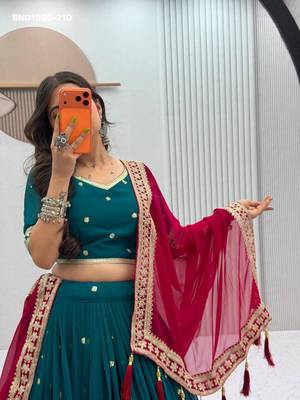Navratri Teal Embroidered Lehenga Choli in Georgette 5