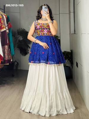 Navratri White Mirror Work Lehenga Choli in Cotton Poly 3