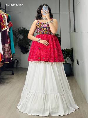 Navratri White Mirror Work Lehenga Choli in Cotton Poly 4