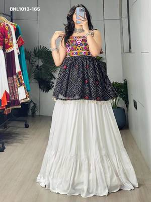 Navratri White Mirror Work Lehenga Choli in Cotton Poly 3