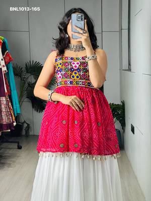 Navratri White Mirror Work Lehenga Choli in Cotton Poly 5