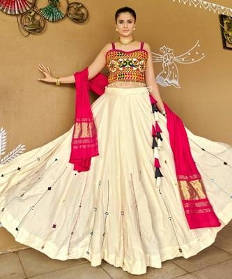 Navratri White Mirror Work Lehenga Choli in Cotton Poly 4
