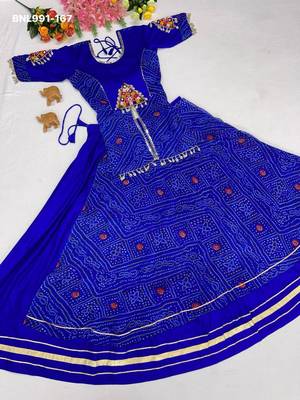 Navratri Blue Mirror Work Lehenga Choli in Cotton Poly 2