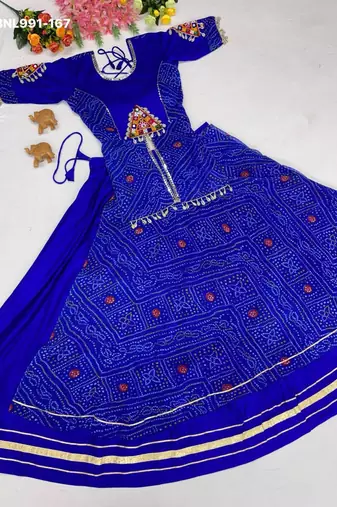 Navratri Blue Mirror Work Lehenga Choli in Cotton Poly