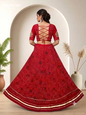 Navratri Red Mirror Work Lehenga Choli in Cotton Poly 3