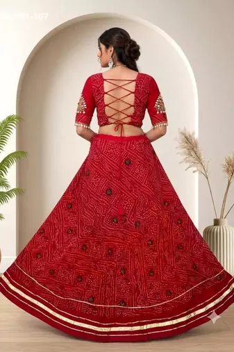 Navratri Red Mirror Work Lehenga Choli in Cotton Poly