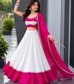 Navratri White Mirror Work Lehenga Choli in Cotton Poly