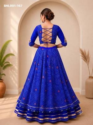 Navratri Blue Mirror Work Lehenga Choli in Cotton Poly 3