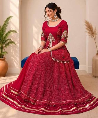 Navratri Red Mirror Work Lehenga Choli in Cotton Poly 4