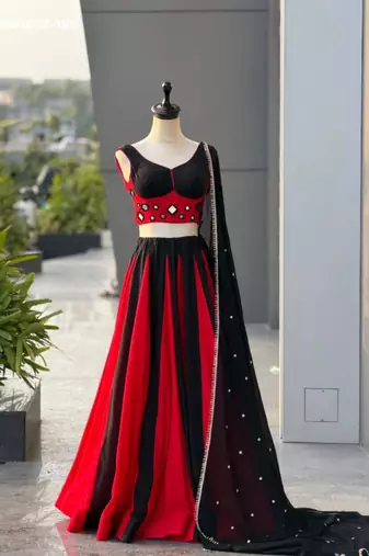 Navratri Black Mirror Work Lehenga Choli in Cotton Poly
