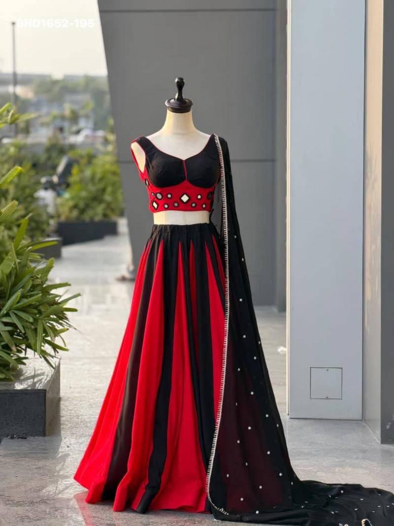 Navratri Black Mirror Work Lehenga Choli in Cotton Poly