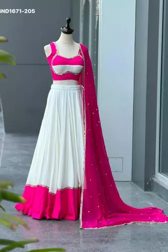 Navratri White Mirror Work Lehenga Choli in Cotton Poly