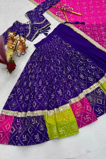 Navratri Purple Embroidered Lehenga Choli in Georgette