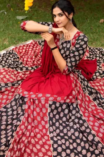 Navratri Multicolor Printed Lehenga Choli in Cotton Poly